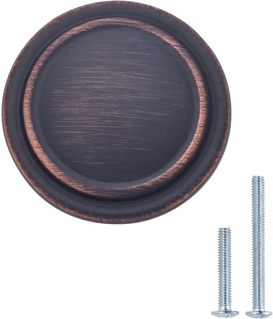 Straight Top Ring Cabinet Knobs, 1.25-inch Diameter, Oil Rubbed Bronze, 10-Pack, with Mounting Screws