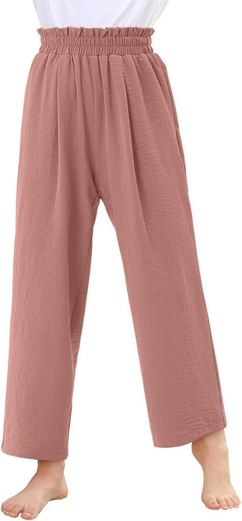 Girls Casual High Waist Wide Leg Flowy Pants