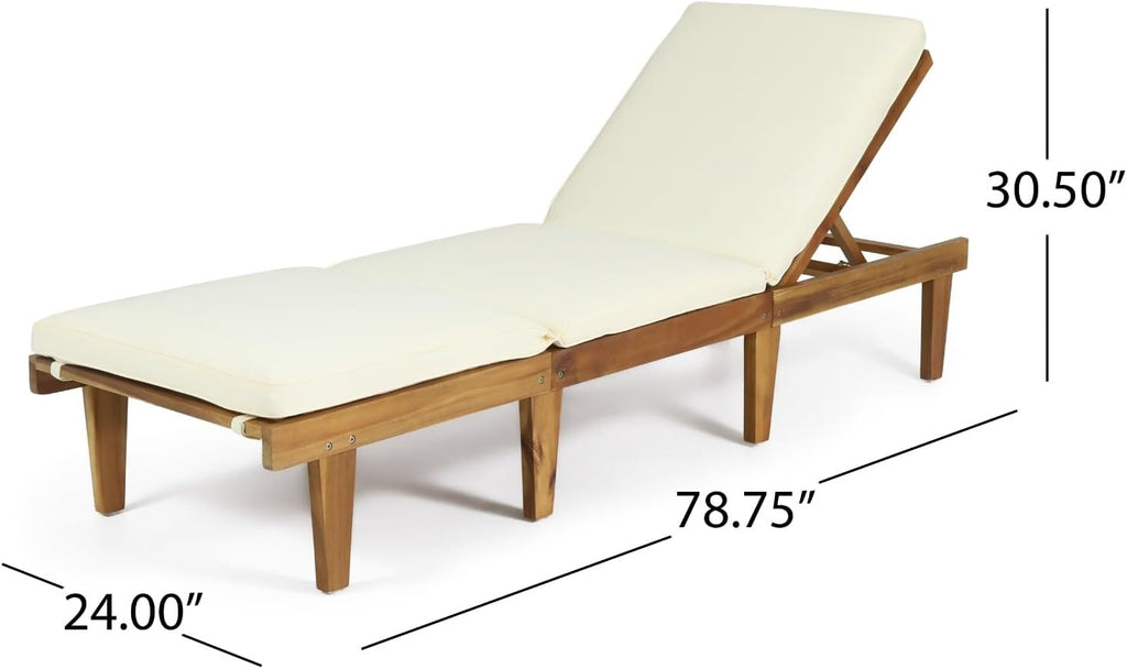 Acacia Wood Chaise Lounge with Removable Cushion Lounge Chair with Water Resistant Cushion & 5 Adjustable Positions