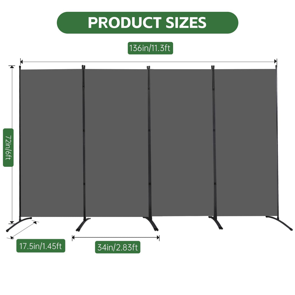 4 Panel Folding Room Divider, Sturdy Frame Freestanding Wall Divider