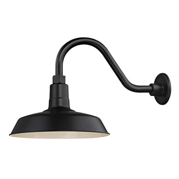 Recesso Lighting Black Farmhouse Style Industrial Gooseneck Outdoor Barn Light with 12 Inch Shade for Wet and Damp