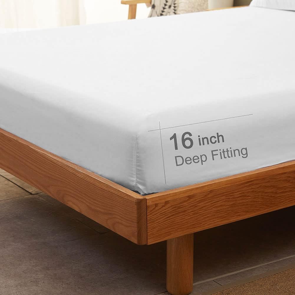 Bed Sheet Set Super Soft Microfiber 1800 Series Luxury Egyptian Sheets 16-Inch Deep Pocket Wrinkle and Hypoallergenic-4 Piece(Queen White)