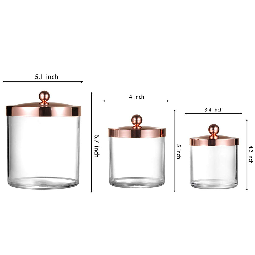 3 Pack Large Plastic Apothecary Jars with Rose Gold Metal Lids