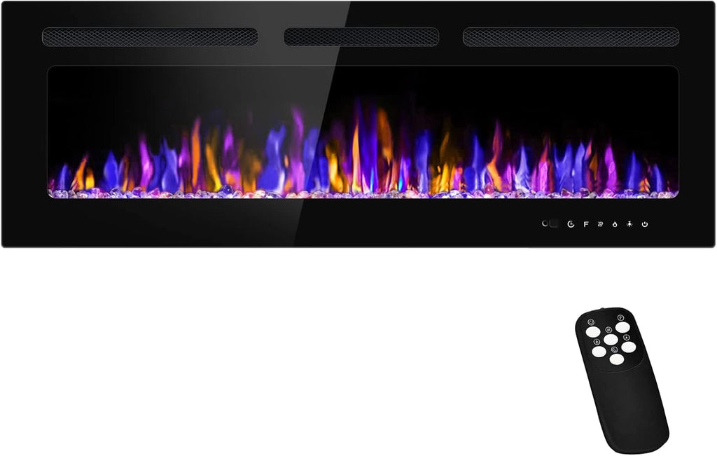 50" Electric Fireplace Wall Mounted and Recessed with Remote Control, 750/1500W Ultra-Thin Wall Fireplace Heater W/Timer Adjustable Flame Color and Brightness, Log Set & Crystal Options A132-B09G2Q1V4L