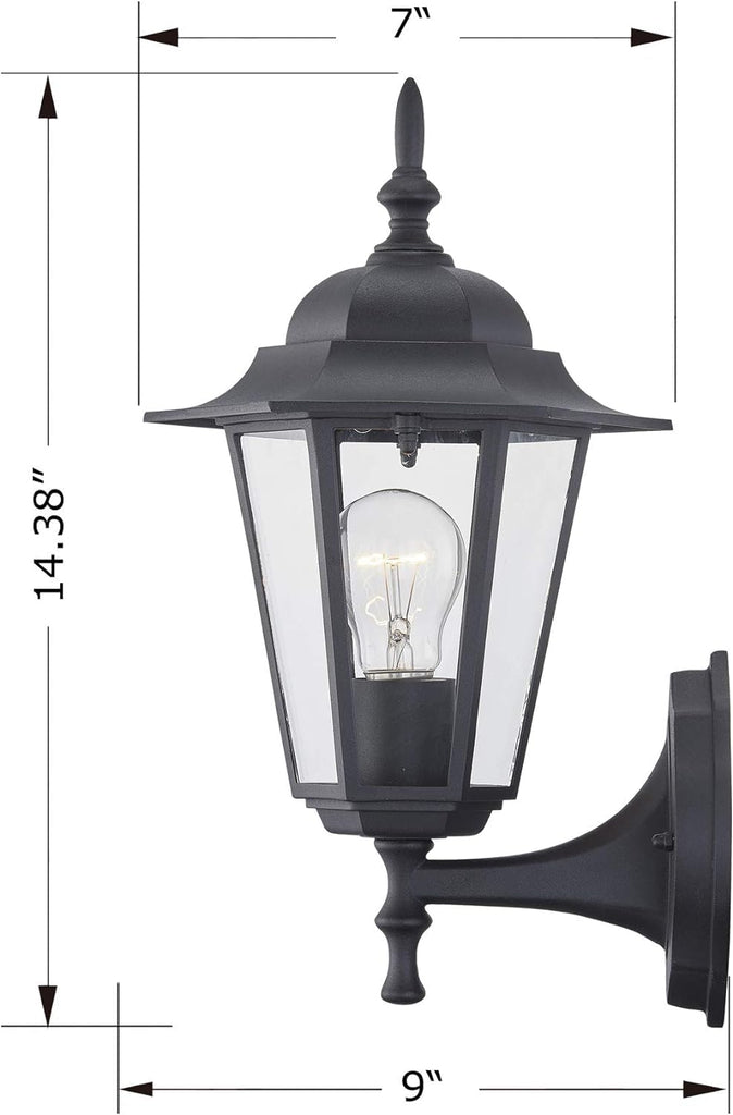 2 Pack Outdoor Wall Light, Black Wall Sconce Porch Lighting Fixture, E26 Base 60W Max, Metal Housing Plus Glass, Wet