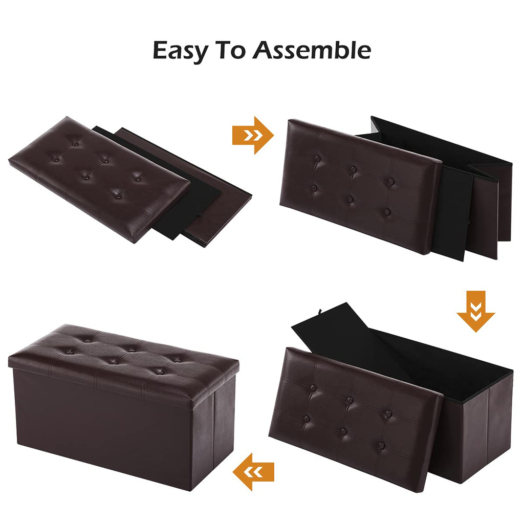 Folding Storage Ottoman Bench, Faux Leather Footrest Couch, 30 inch Storage Bench with Padded Seat Hallway, Holds up