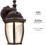 LED Outdoor Wall Light - Features Clear Water Glass, 3000K Warm White, 580 Lumens, Dusk to Dawn Photocell Light Sensor