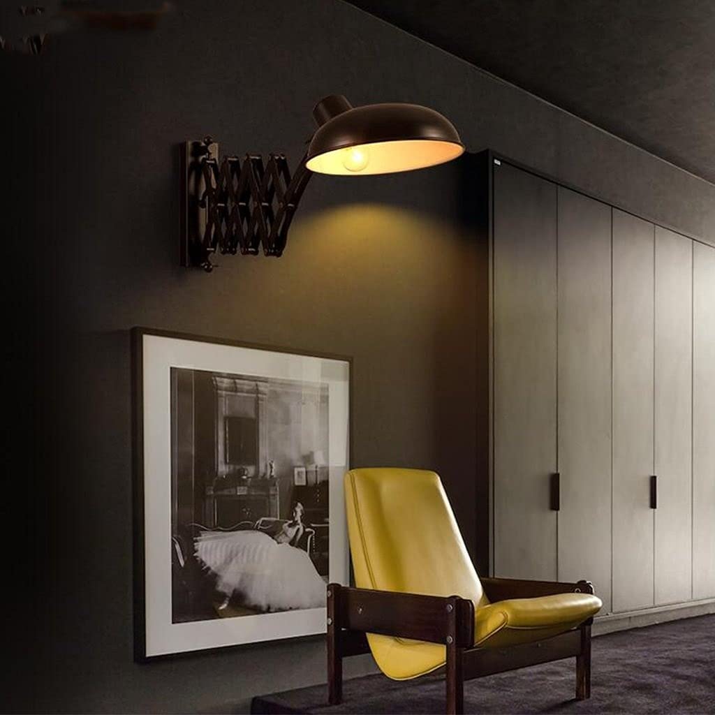 Industrial Swing Arm Wall Sconce Black Metal Extendable Accordion Wall Lamp Vintage Adjustable Task Reading Light