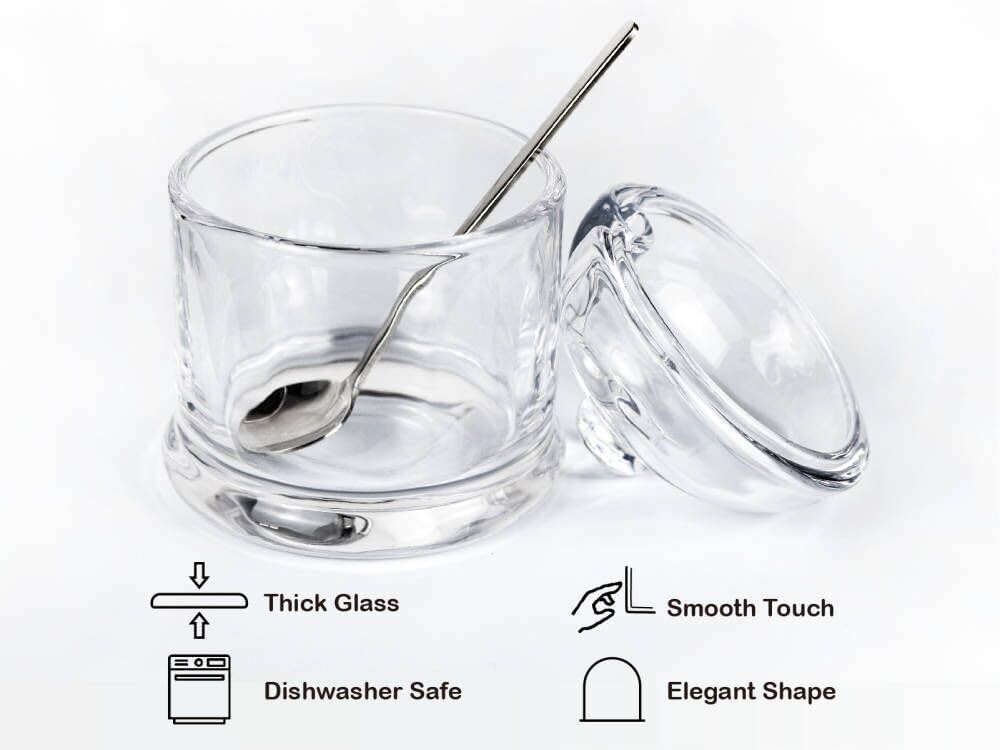 Thick Glass Salt Cellar with Stainless Steel Spoon, Clear Container for Kosher, Sea, Himalayan Salt, Sugar, Pepper