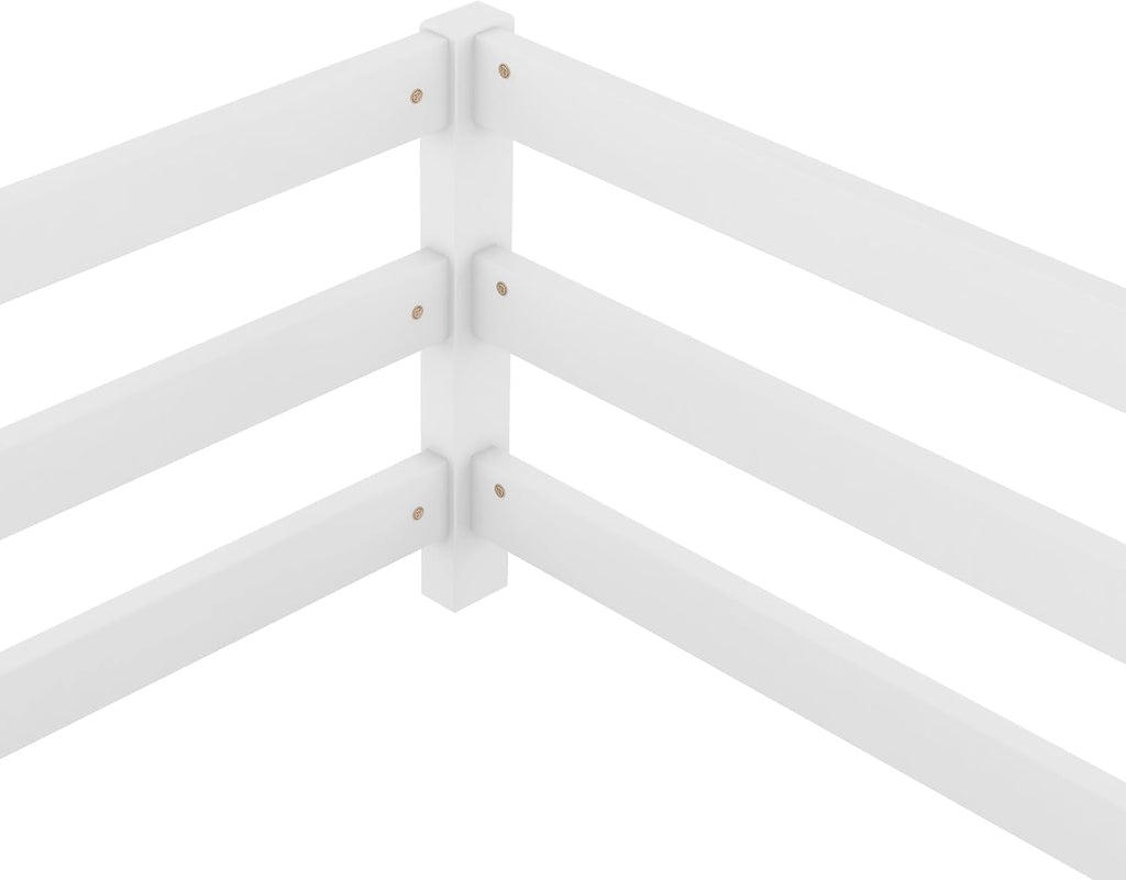 Floor Bed for Kids with High Fence, Wooden Montessori Floor Beds, White no slats