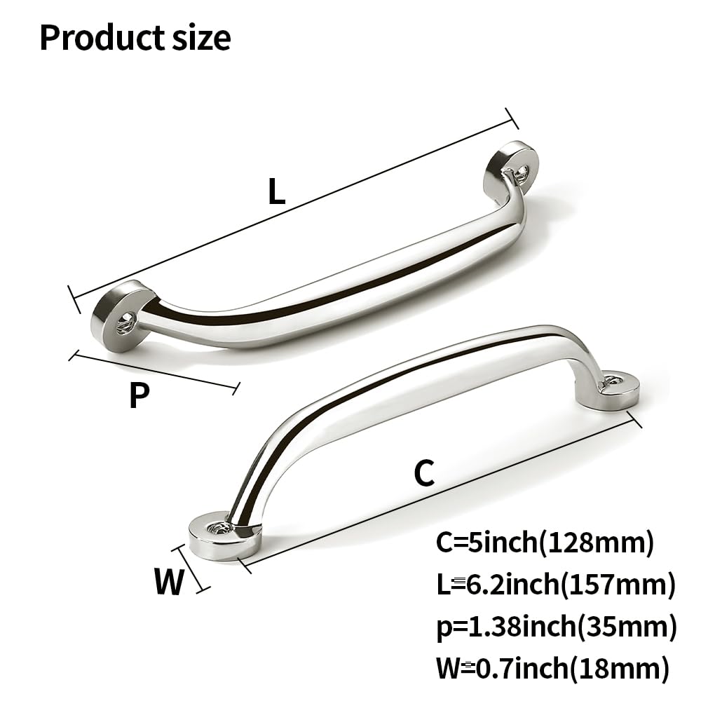 10 Pack 5 inch Hole Center Polished Nickel Cabinet Pulls - Heavy Duty Solid Drawer Hardware Handles Kitchen Vanity