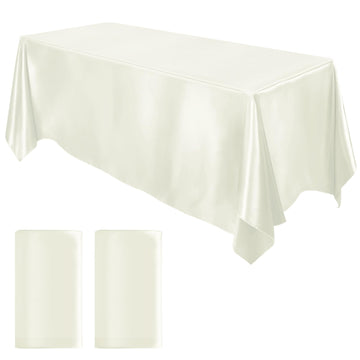 2 Pack Satin Rectangular Tablecloth, 102 x 58 Inches, Ivory