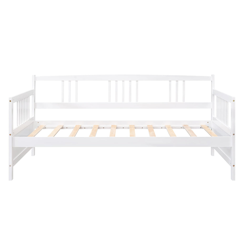 Daybed Twin Bed Wooden Slats Support Modern Living Daybed with Rails, Twin Size, Ivory White