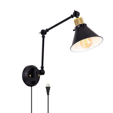 Wall Sconce Plug in, Dimmable Wall Sconce with Switch Swing Arm Wall Lights Plug in Wall Mounted Light Wall Sconces
