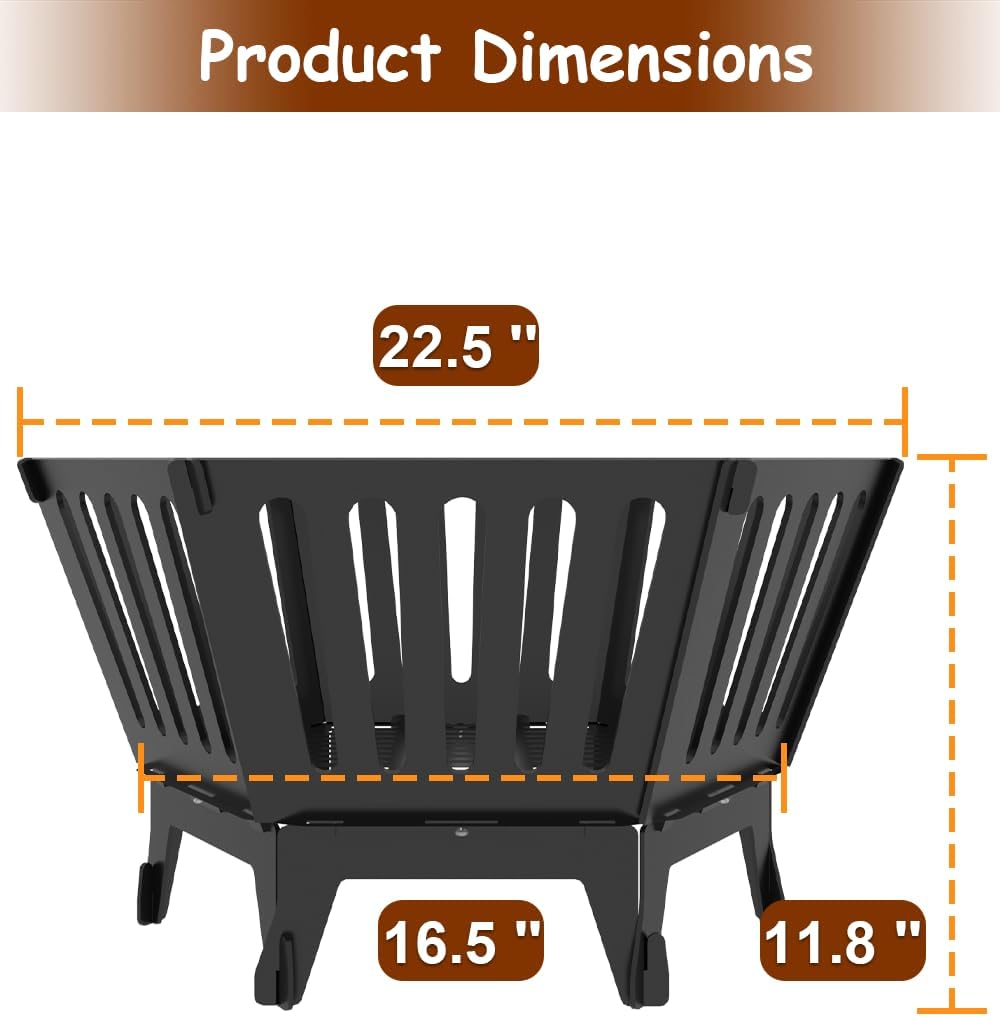 22.5 Inch Portable Hexagon Fire Pit with Travel Bag