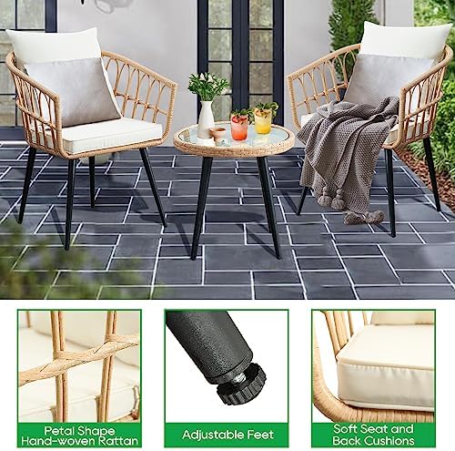 3-Piece Wicker Outdoor Patio Furniture Set - Bistro | Beige for Backyard, Garden & Porch