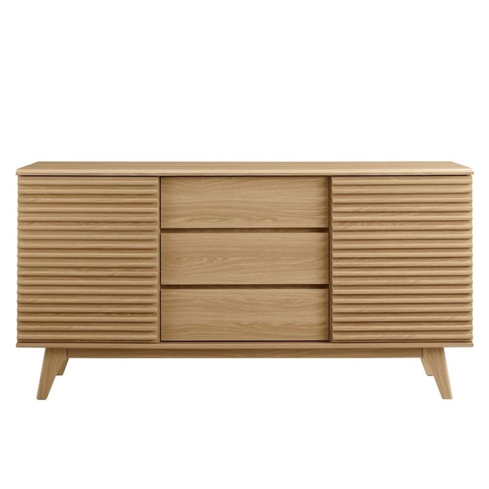 Render 63" Mid-Century Modern Sideboard Buffet Table or TV Stand in Oak