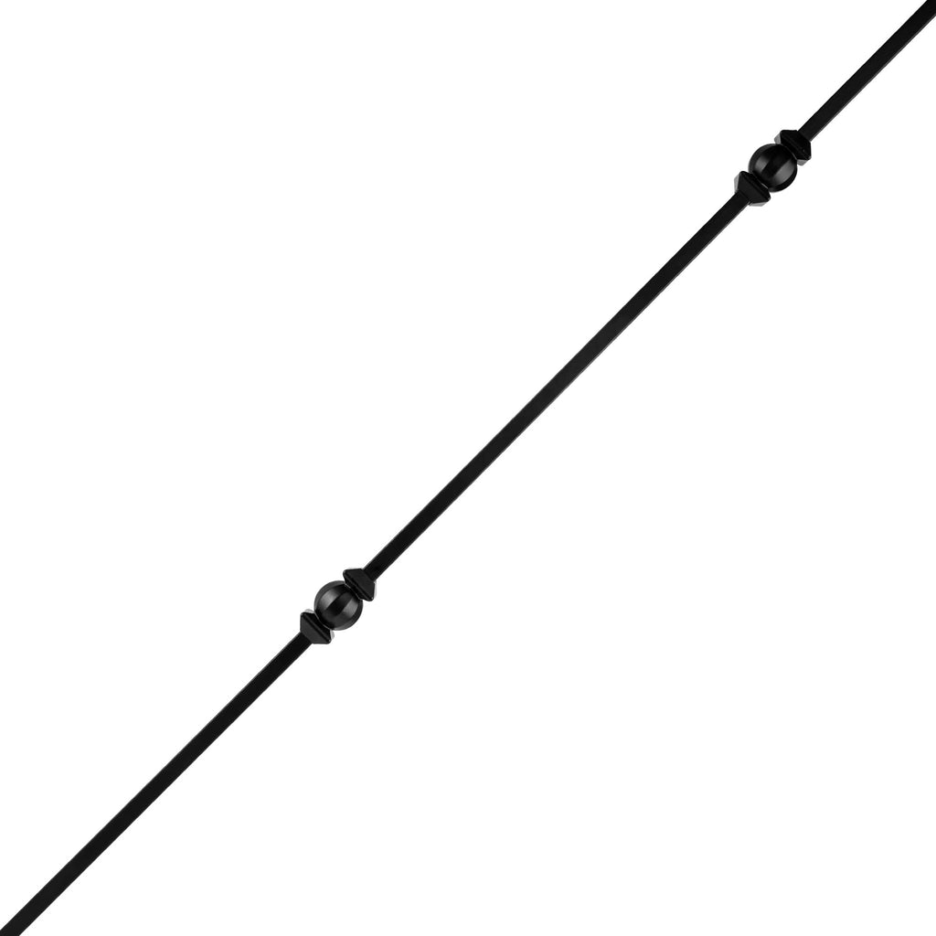 1/2" Square Hollow Black Steel Interior Stair Baluster - 44" Long - Double Ball/Sphere (Pack of 12)
