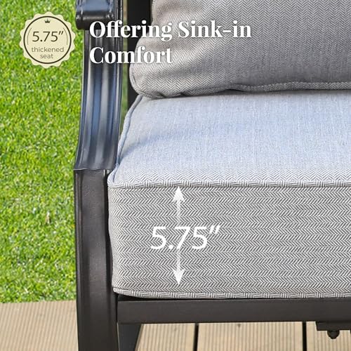 6-Piece Metal Outdoor Patio Furniture Set - Conversation | Grey with Thick Cushions for Patio, Garden & Porch