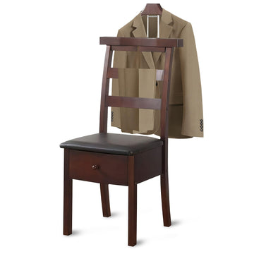 Chair Valet With Drawer and Tray for Men Women's Clothes, Watches Keys Wooden Suit Rack Valet Stand, With Contour