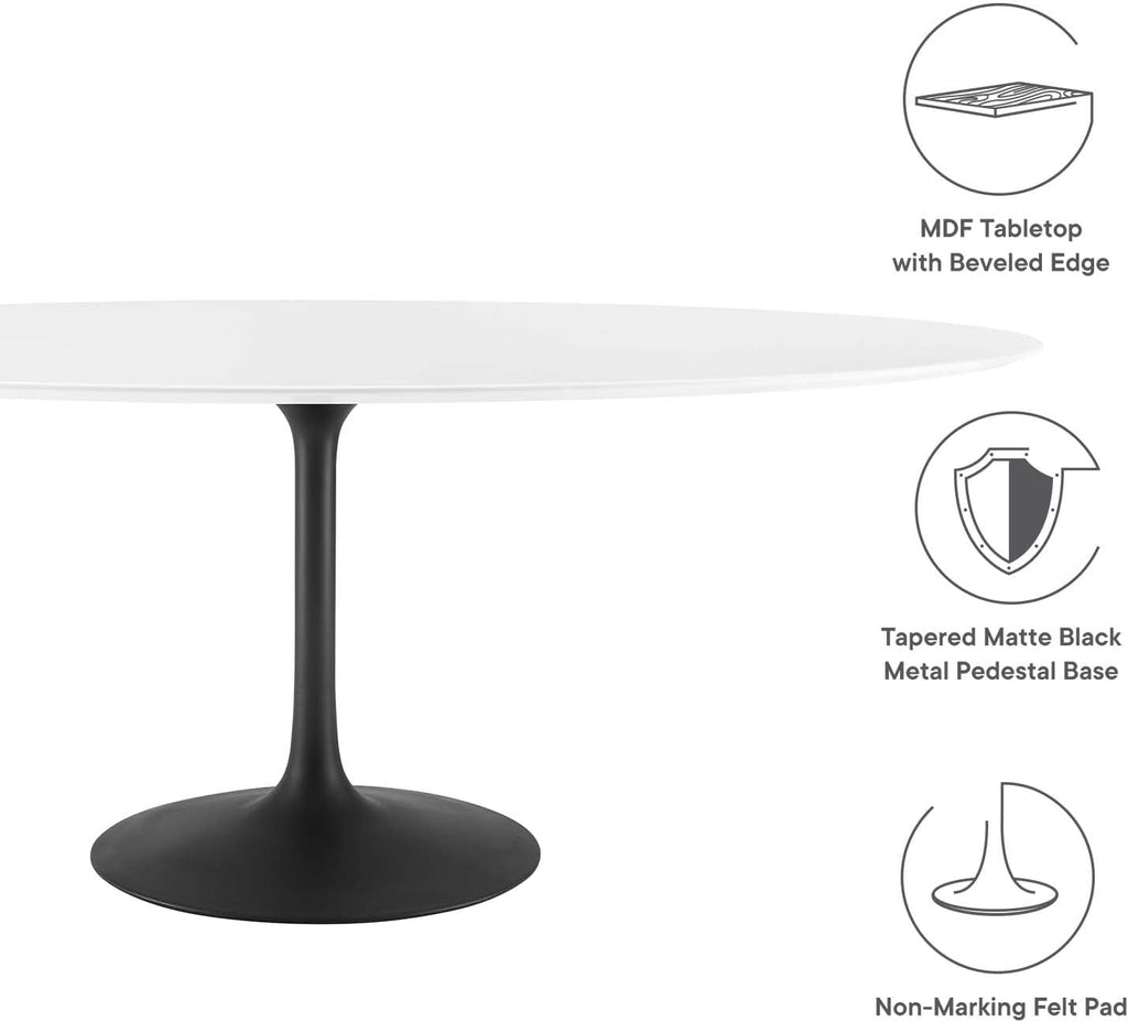 Inspired Tulip Style Oval Pedestal Dining Table — Black Base / White Top, 78″ Oval