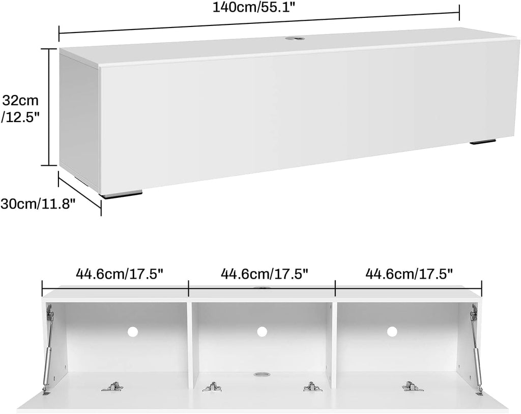 Floating with Led Light for 63 Inch TVs Wall Mounted Led Entertainment Center with High Gloss Storage Modern Floor