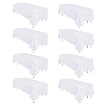 8 Pack White Rectangular Table Cloth 60 x 126 Inch for 8 Foot Table