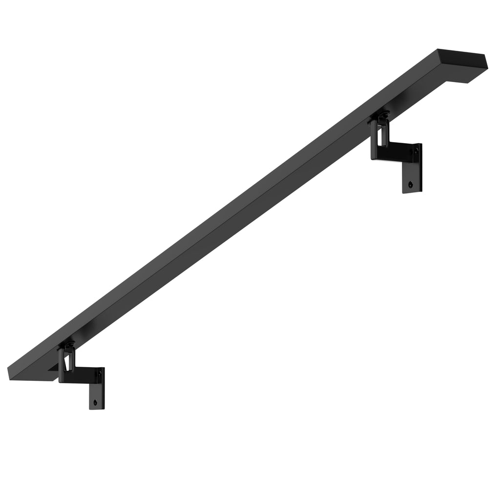 Modern Aluminum Handrail Complete DIY Kit - Matte Black with Adjustable Wall Mount Brackets Included (2' Length)
