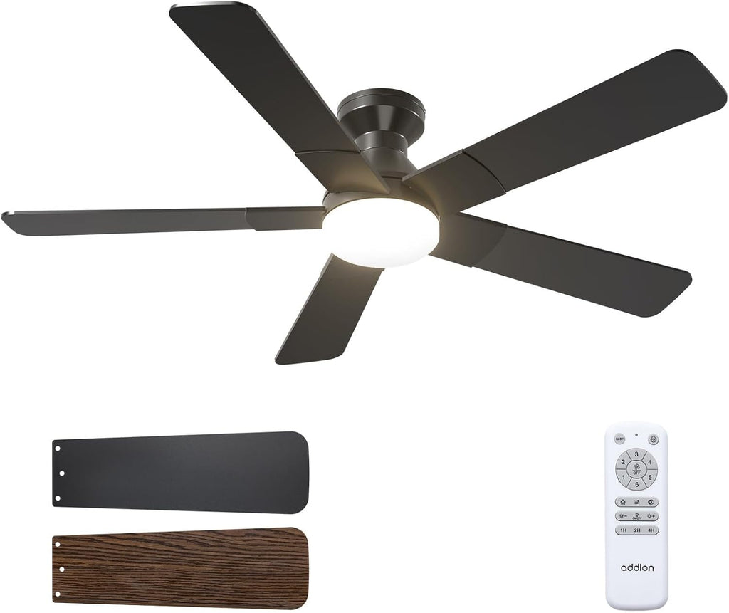Ceiling Fans with Lights, 52 inch Low Profile Ceiling Fan with Light and Remote Control, Flush Mount, Reversible, 3CCT, Dimmable, Noiseless, Black Ceiling Fan for Bedroom, Indoor/Outdoor Use A103-B0CLNJNKMW