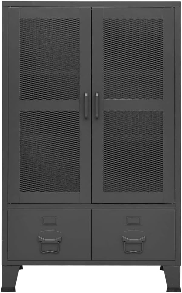 Industrial Storage Cabinet with 2 Doors, Metal Accent Storage Chest Bedroom, Anthracite Grey Organizer Console Table