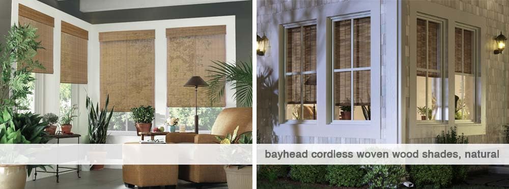 Cordless Woven Wood Roman Shades, Bamboo Shades Sizes 20 to 72 Wide and 24 to 72 High, Bamboo Mesh Natural