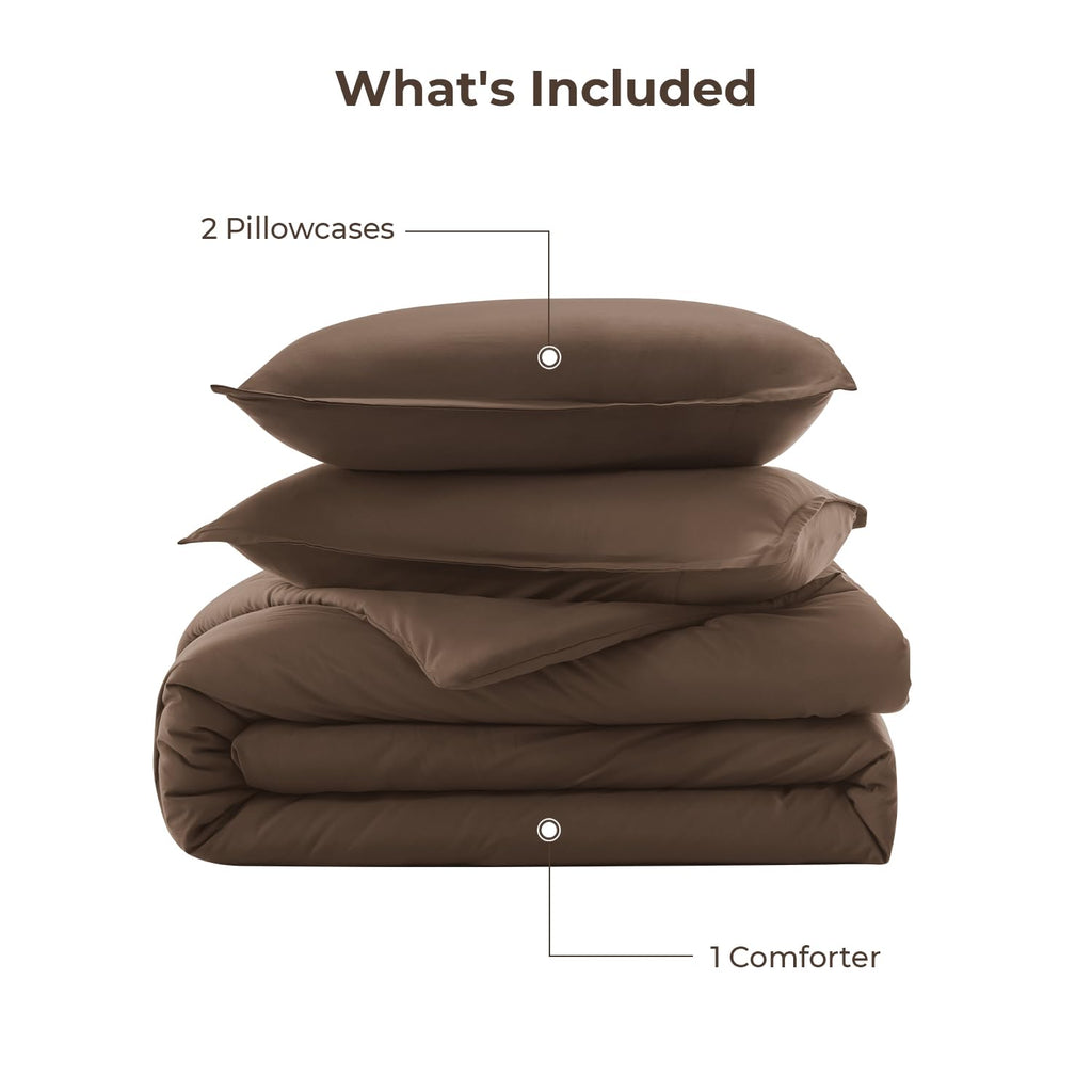 Brown Comforter Set, 3 Pieces Solid Bedding