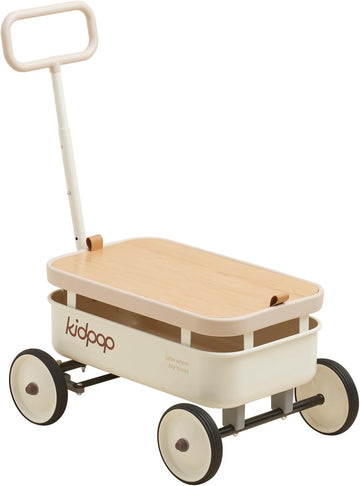 PULA-Wild in-1 Kids' Pull-Along Wagon Toddlers Push Walker for 2.5-8, Removable Wooden Cover and Adjustable