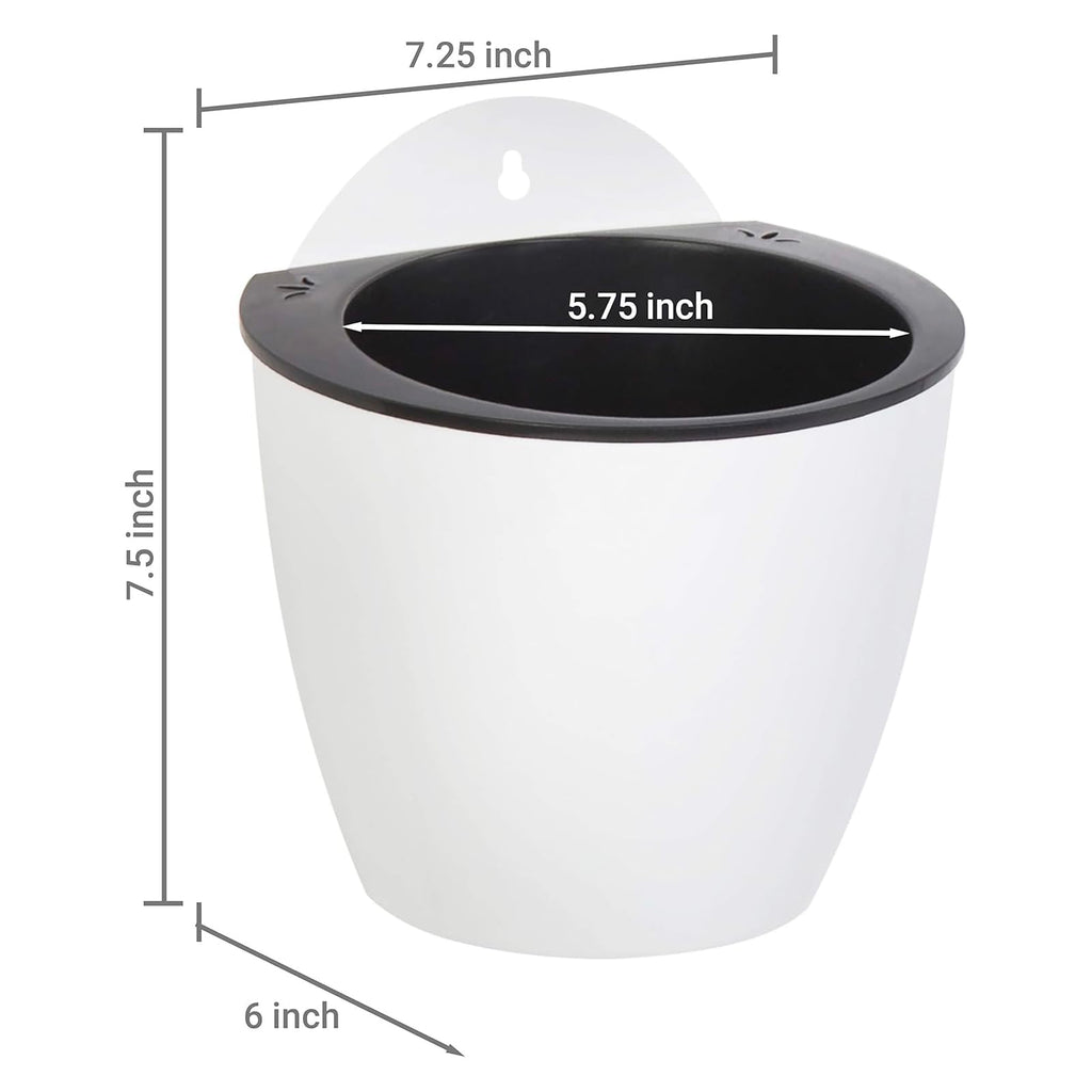 7.5 Inch Wall Planters for Indoor Plants, White Plastic Hanging Self Watering Plant Pots, Flower Cactus Herbs Plant