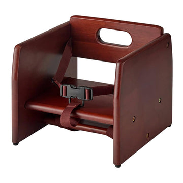 Unassembled Wooden Booster Seat with Mahogany Finish - Rubberwood Construction, 3-Point Harness, Chair Strap
