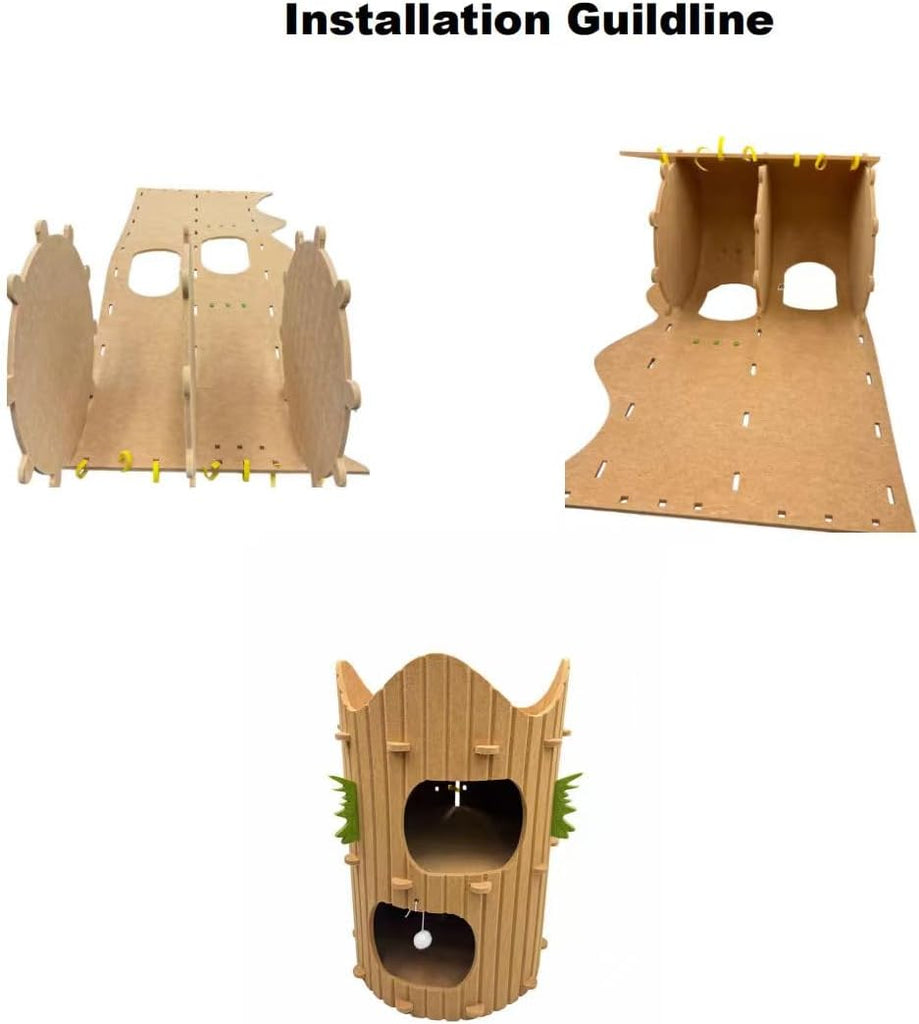 2-Tier Felt Cat House Thickened Felt Cat Cave House with Hanging Toy Ball, Enclosed Sleeping Nest for Cats, Indoor