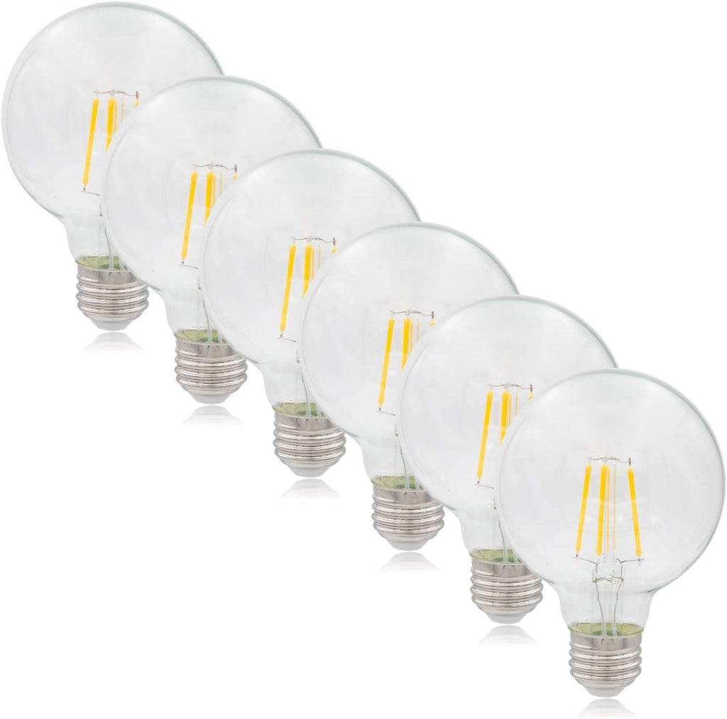 G25 LED Light Bulb Globe Filament Bulb, 500 Lumens 2700K, 6 Pack | E26, Warm White, 40 Watt Equal, Standard Edison