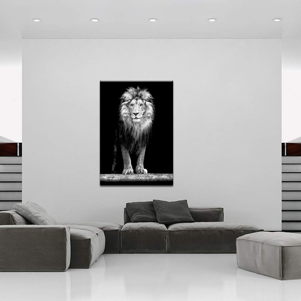 Lion Pictures Wall Art Black and White Lion Portrait Canvas Painting Office Decoration Ready to Hang 28"x40"