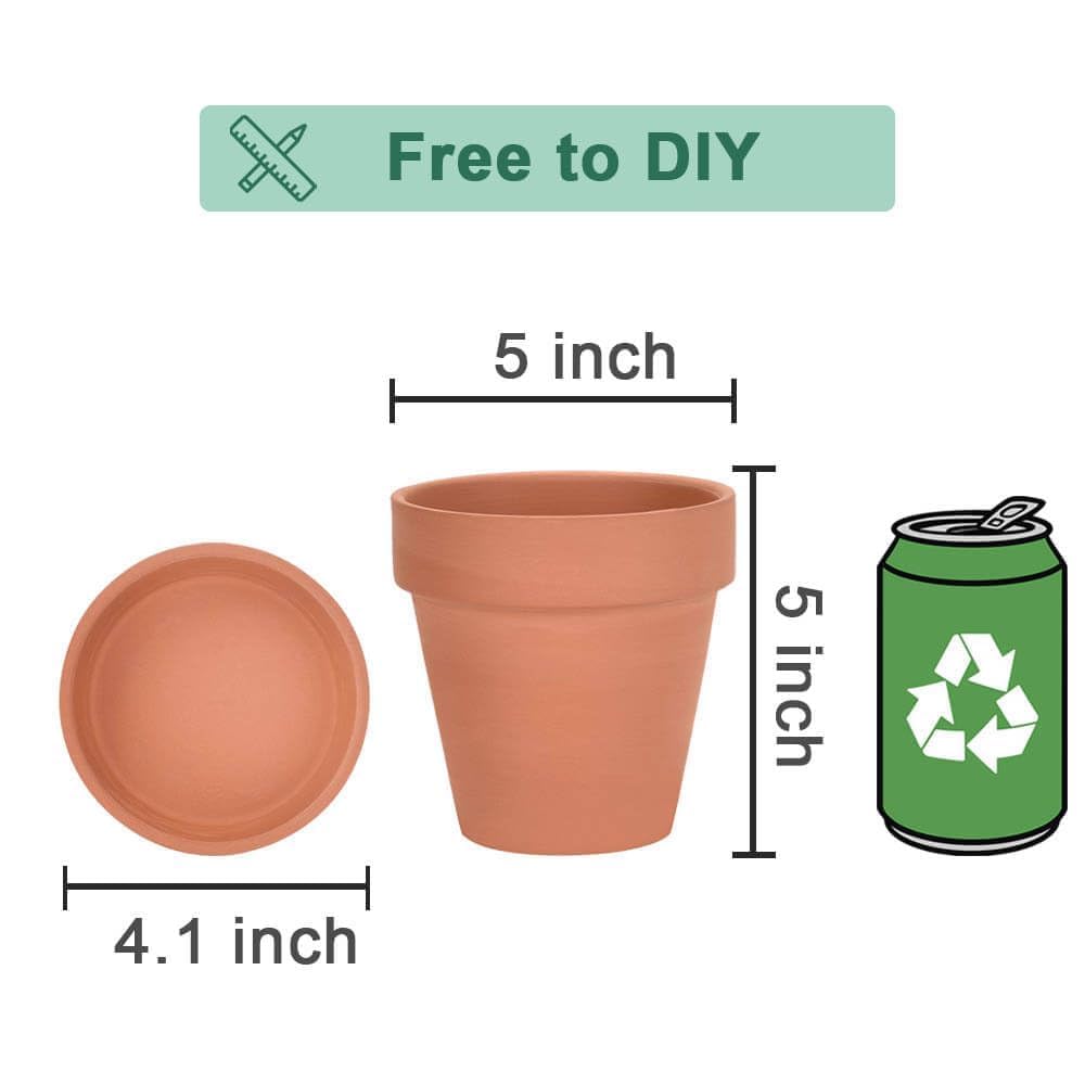 Terra Cotta Pots with Saucer - 6 Pack 5 Inch Clay Pot Ceramic Pottery Planter Cactus Flower Pots Succulent Pot