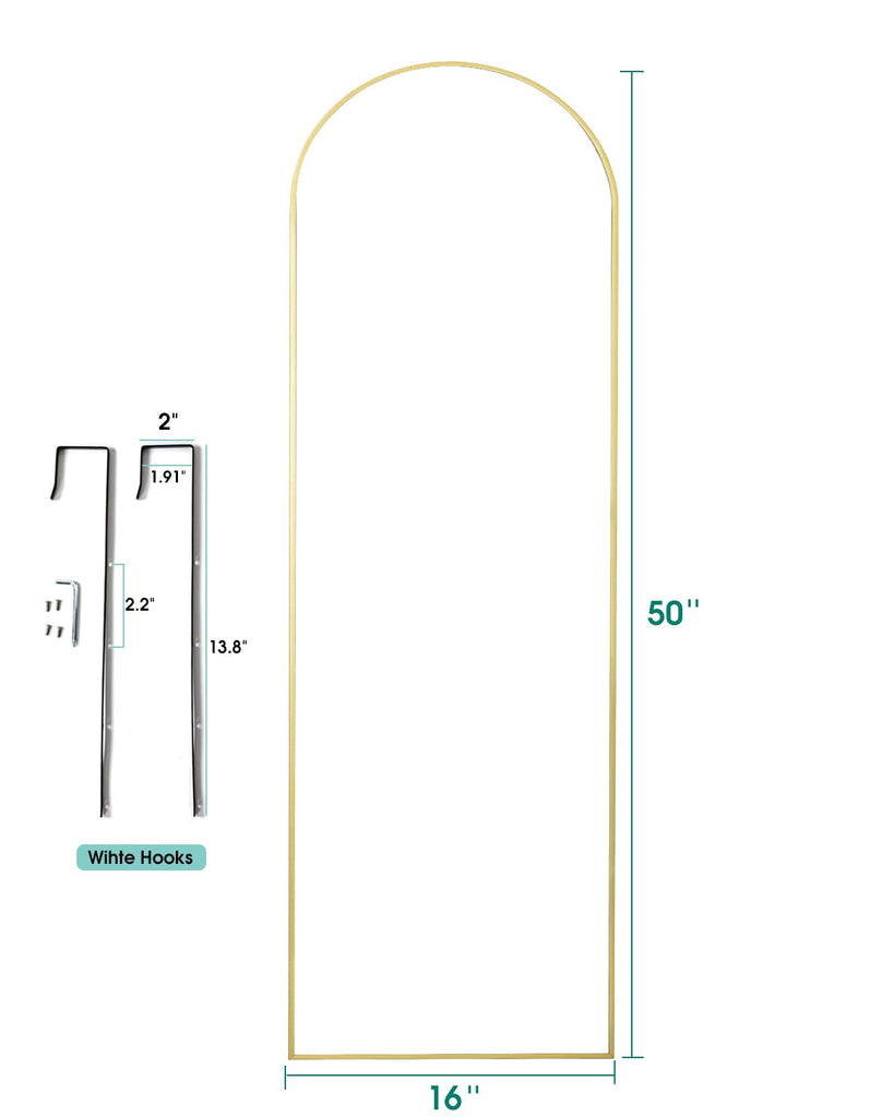 Full Length Arched Mirror, 16'' x 50'', Hanging/Leaning, Home Decor, Gold