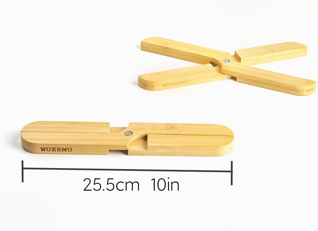 Natural Foldable Bamboo Trivet Set - 2 Trivets, Hot Pads Trivet, Table Solid Bamboo Wood Trivets for Hot Dishes, Pot - Set of 2