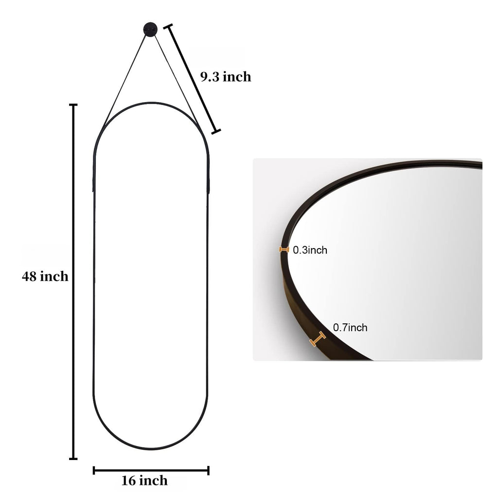 48"x16" Full Length, Oval Wall Leather Strap, Black