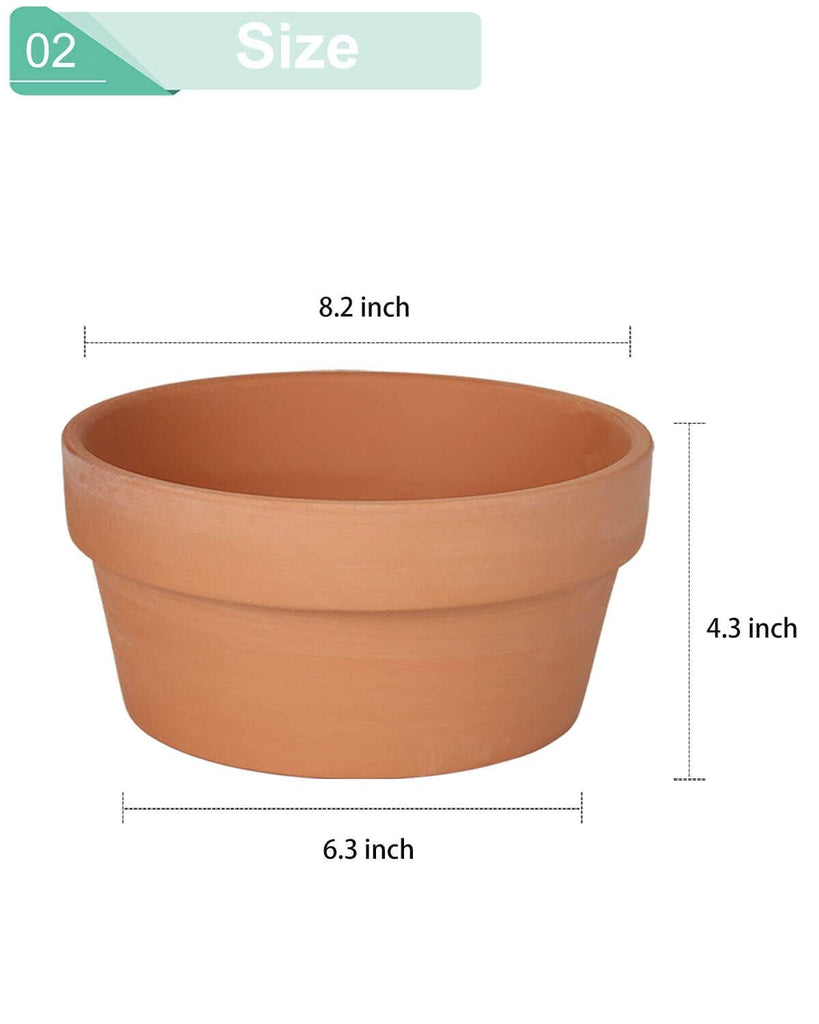 8 Inch Terracotta Shallow Planter Pots, 2 Pack, Drainage Hole