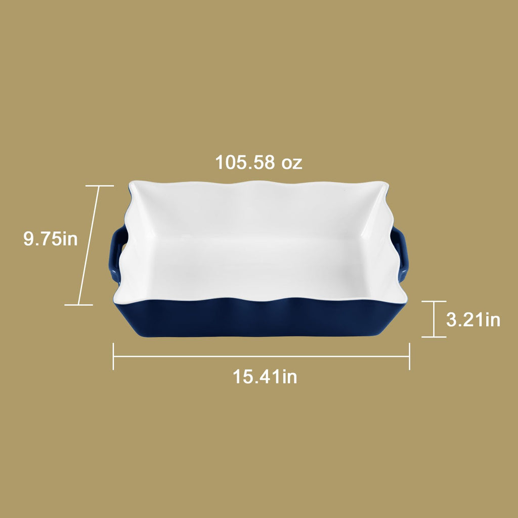 Casserole Dishes for Oven, Ceramic Bakeware Set of 3, Rectangular Baking dish with Handles, Wave Edge Lasagna Pan