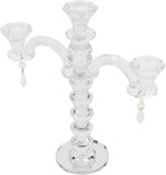 3 Arm Crystal Candelabra Centerpieces for Tables, Crystal Glass Taper Candle Holder Candelabra with Chandelier Chains