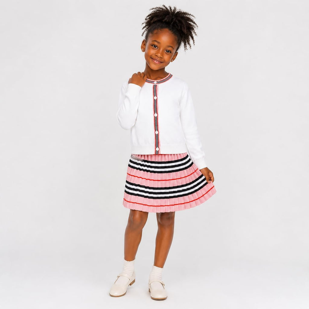 Cute Little Girls Ribbed Knit Cardigan Skirt Set School Style