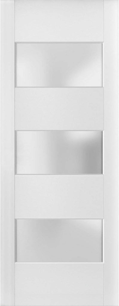 Slab Barn Door Panel Frosted Glass 3 Lites 32 x 80 inches | Lucia 4070 White Silk | Sturdy Finished 