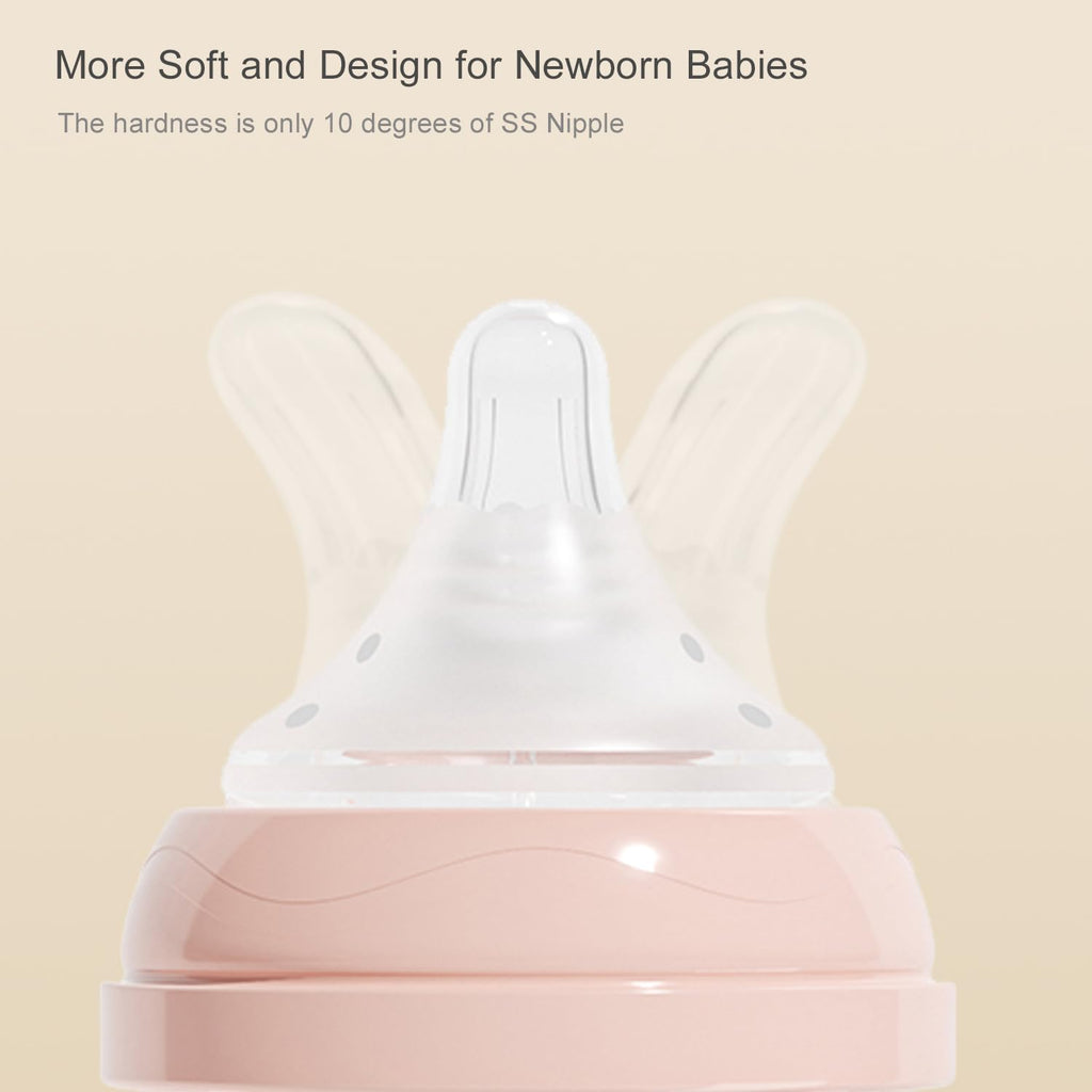 Natural Glass Baby Bottle for Breastfed Babies, Anti-Colic Baby Bottle Set with Medium Flow Nipple, 3 Months +, 8 oz