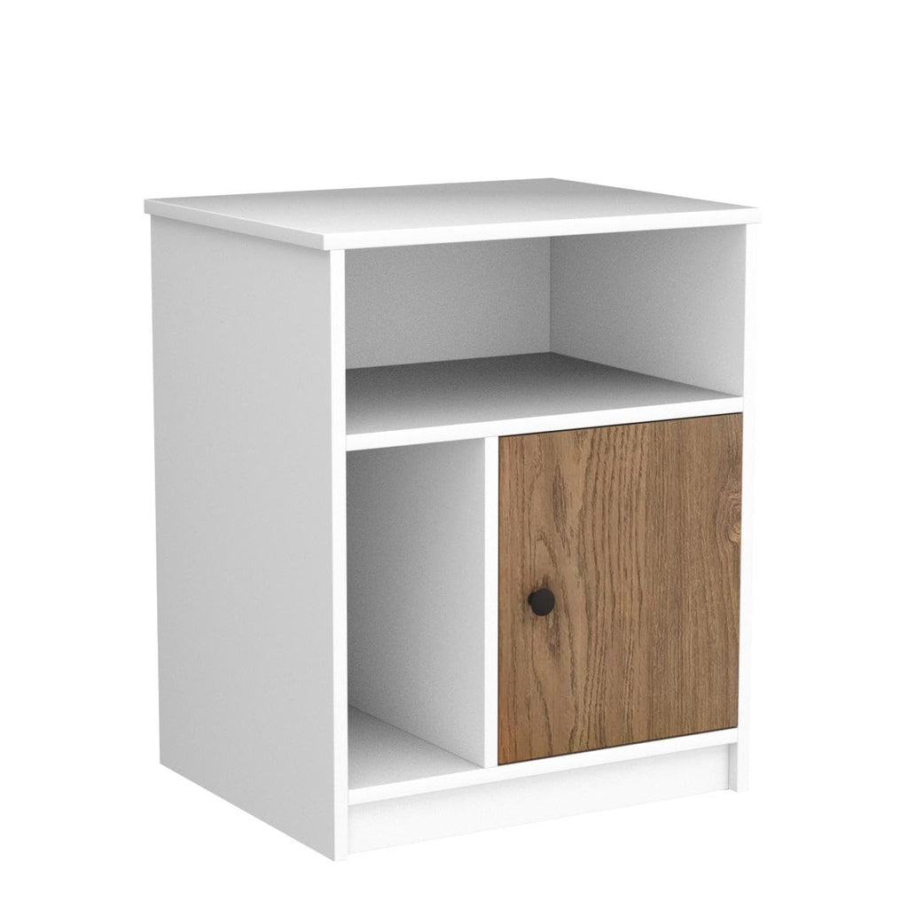 Nightstand Set of 2, Wooden Sofa Side with Bamboo Door & Open Compartments, Multifunctional 3 Tier Bedside Table