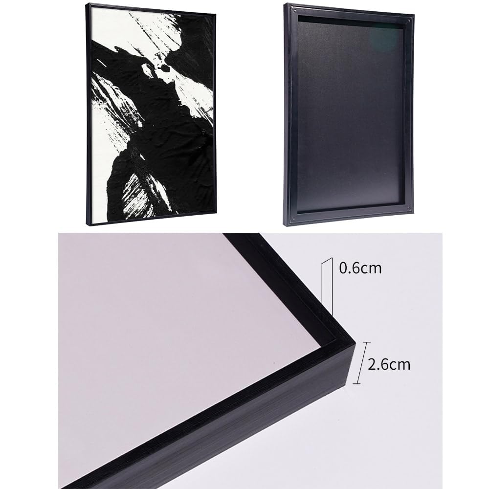 Large Framed Boho Black White Abstract Wall Art, 24x32 In